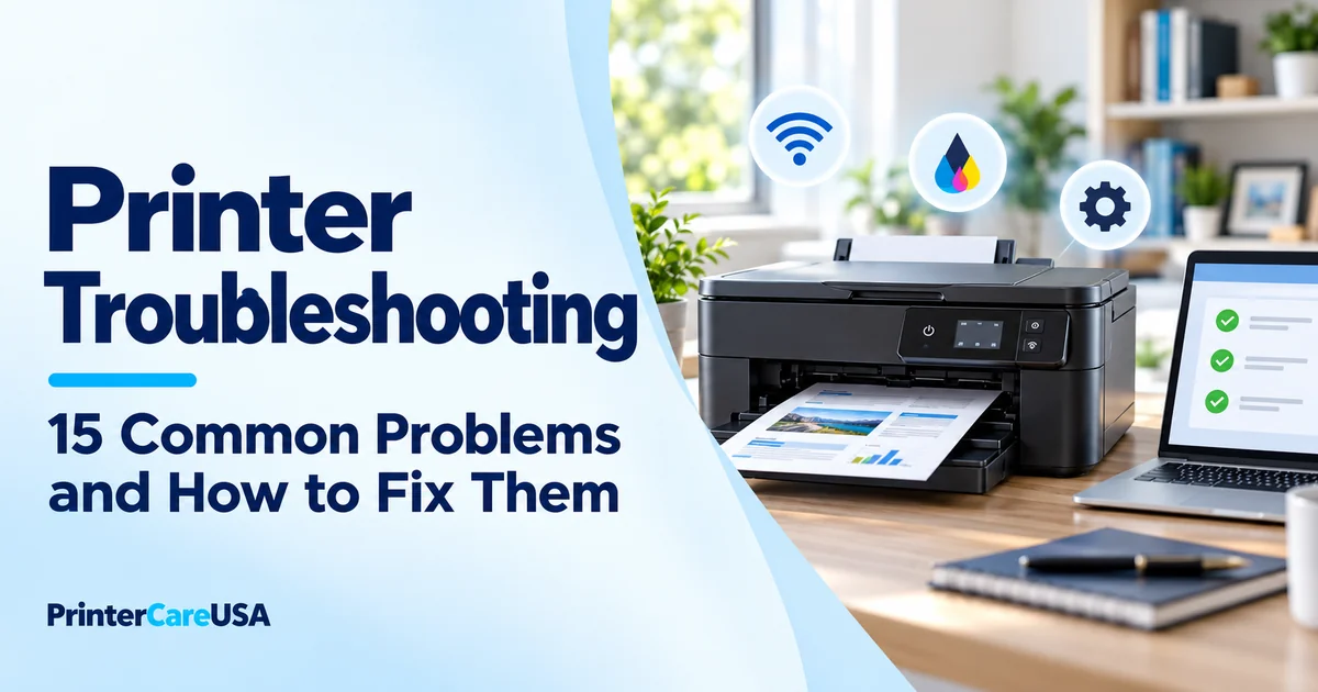 Printer beside a laptop with troubleshooting checks